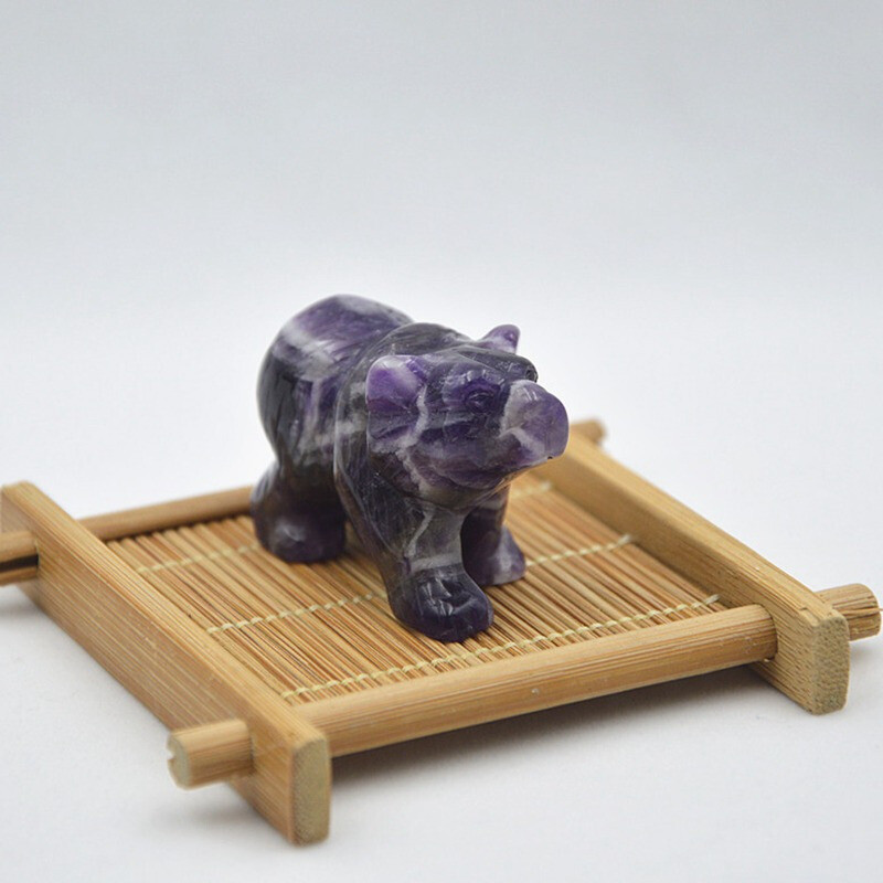 Natural Dreamy Amethyst Quartz Crystal Carved Polar Bear Healing Animal Statue