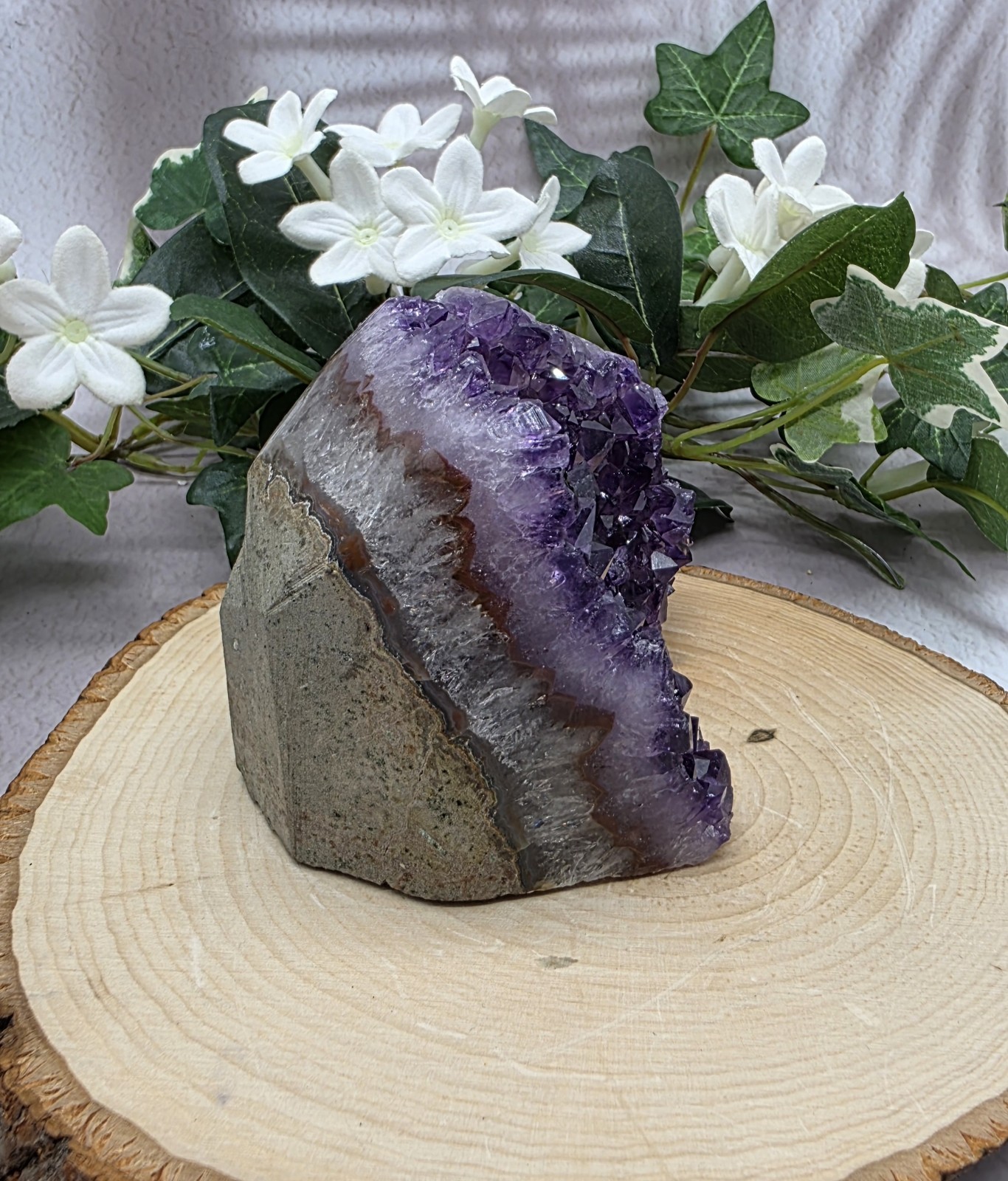 Natural Uruguay Amethyst Geode Purple Crystal with Agate Banding Free Standing
