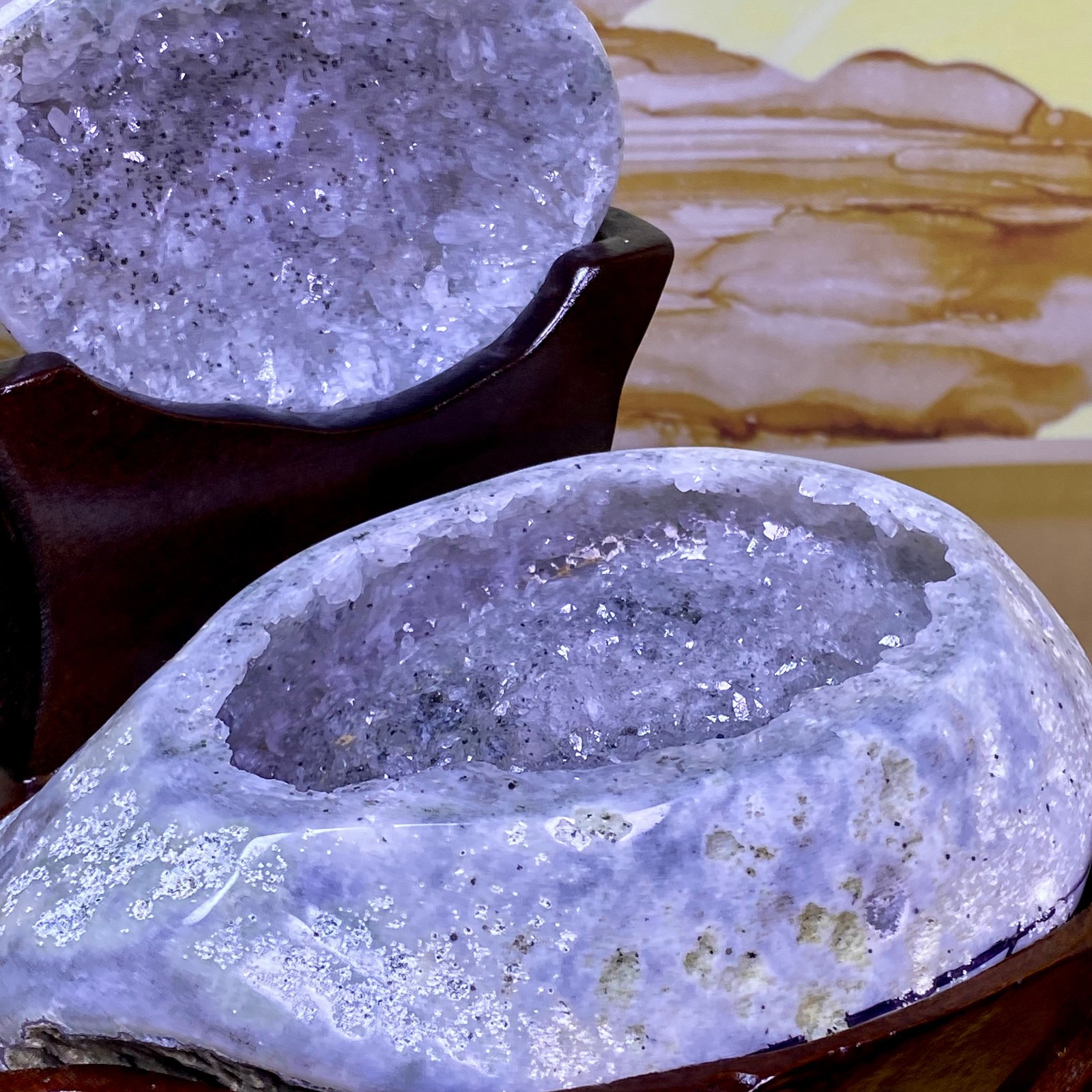 5.15LB Natural Amethyst Geode Quartz Crystal Cornucopia Mineral Specimen +Stand