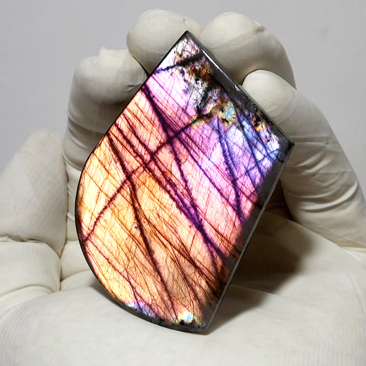 Inner Ignition~ Natural Spectrolite Rainbow Flash Slab~ Freeform Aurora Crystal