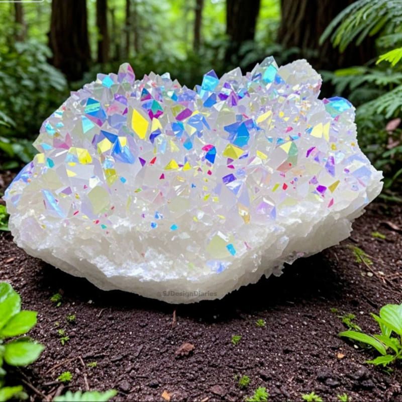 2025RARE Titanium Angel Aura Rainbow Cluster Geode Quartz Crystal Specimens