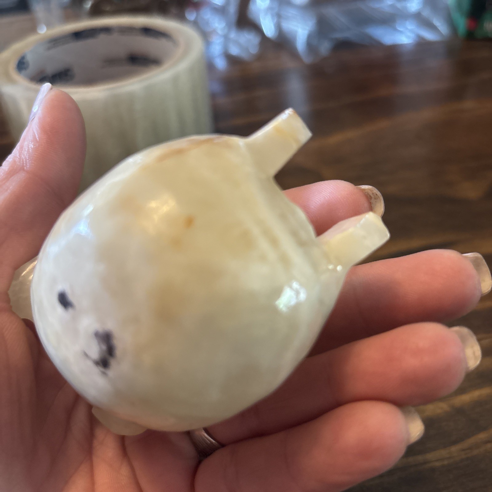 Carved White Opaque Quartz Stone Pig Figurine Healing Stone