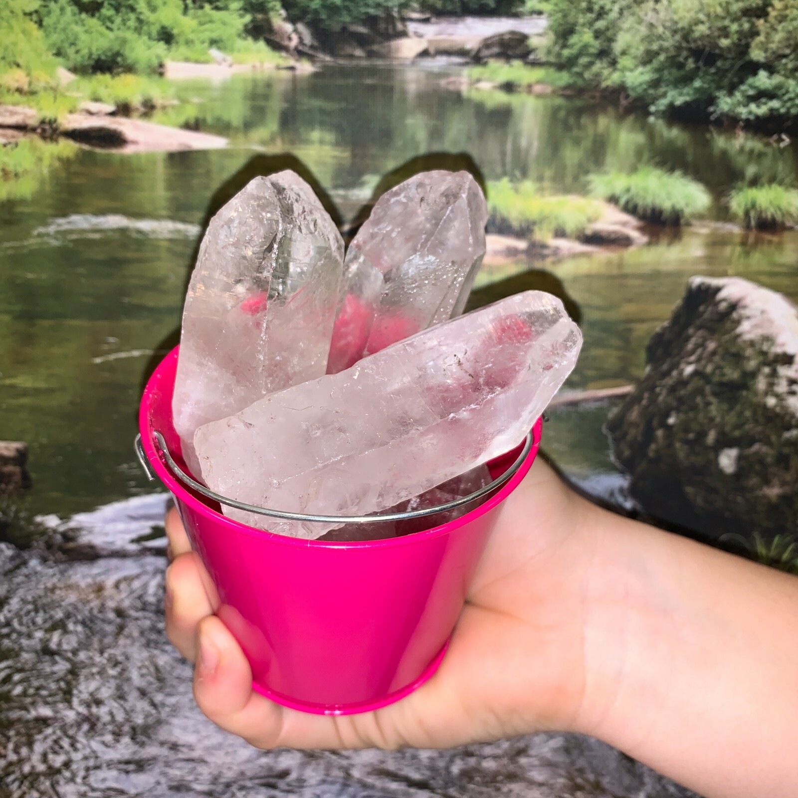 Bucket Full of Large Crystal Points Rough + FREE gemstone – Pick Bucket Color