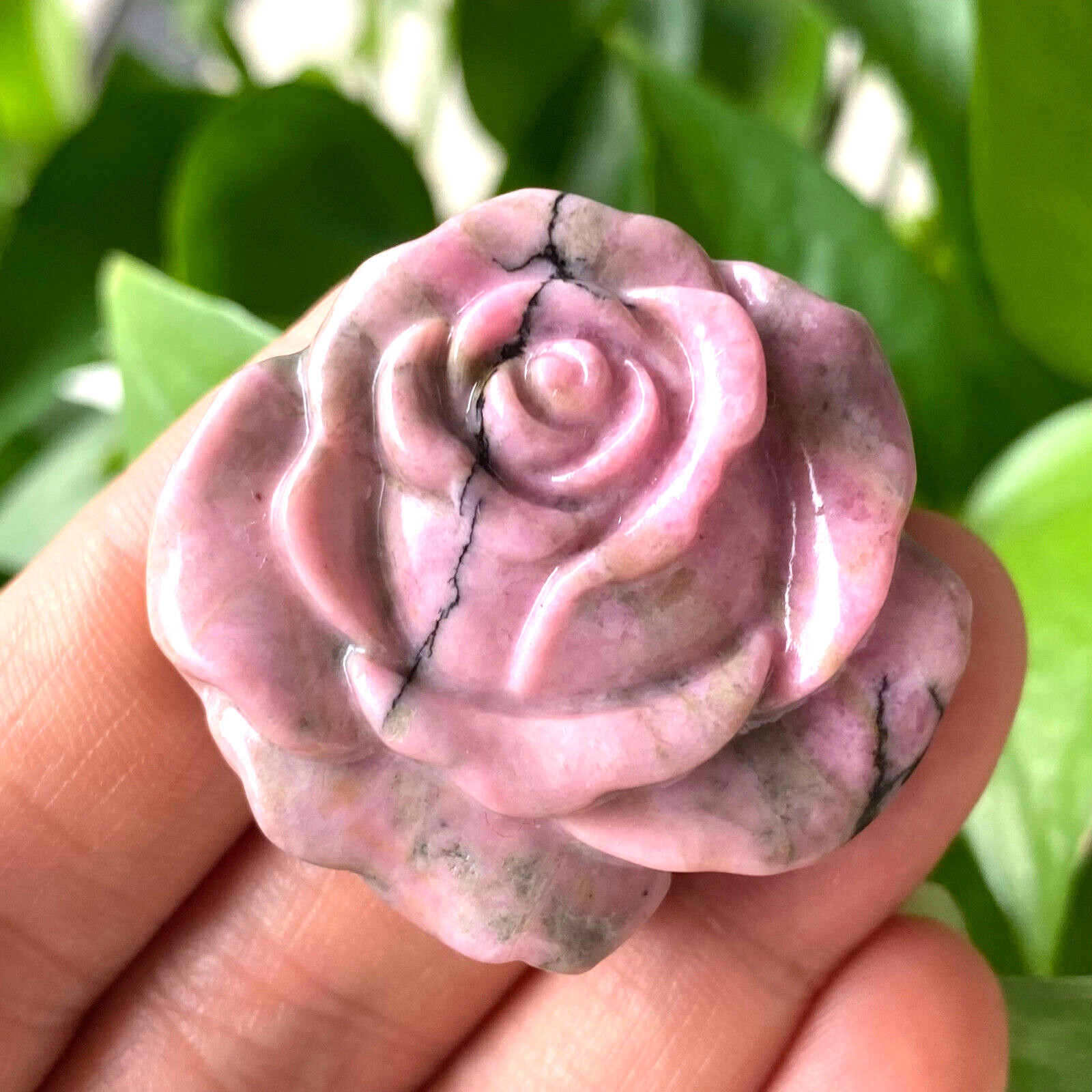 1PC Natural rhodonite Jasper roses flowers skull hand carved reiki Healing