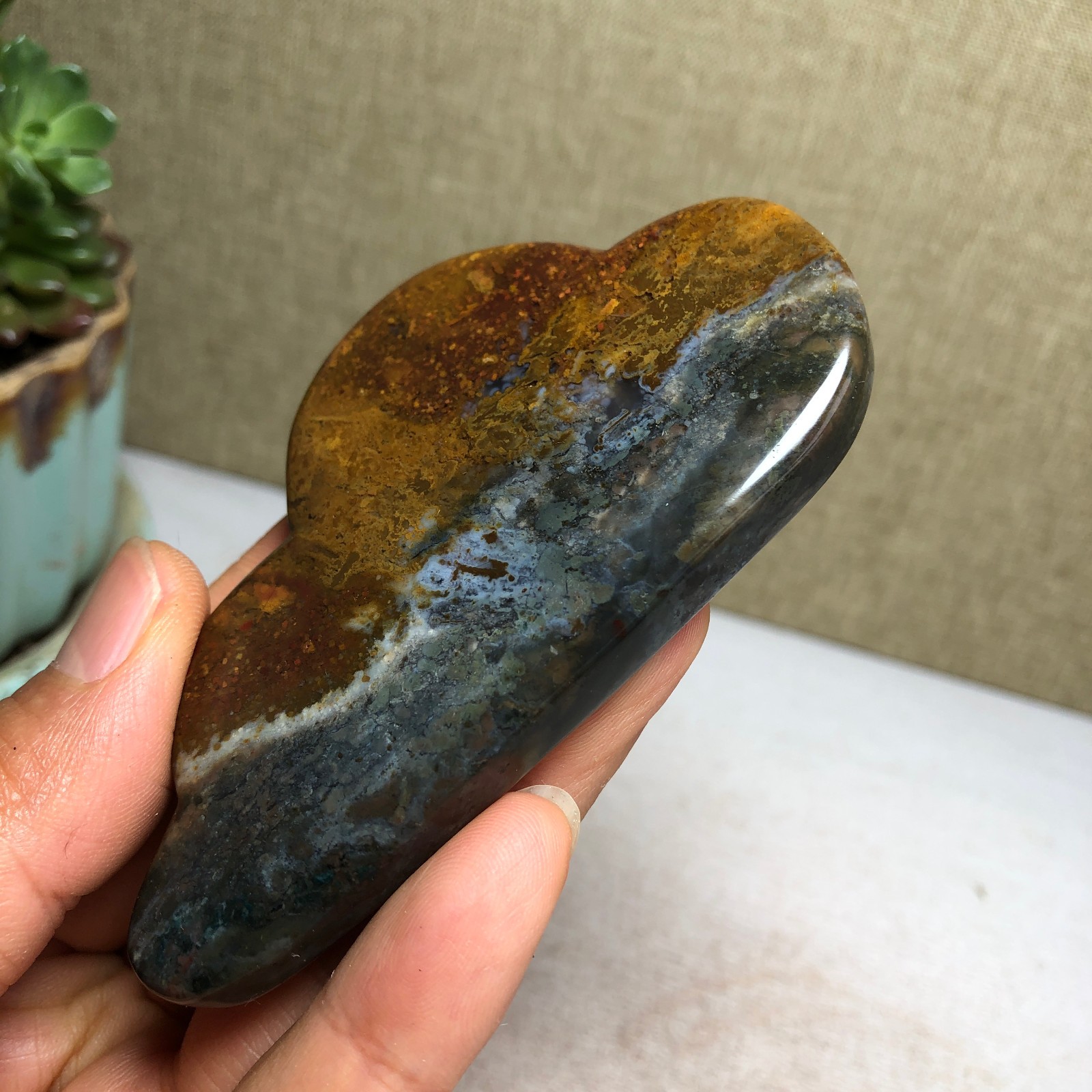 85mm Natural Ocean Jasper Hand carved clouds Crystal specimens 76g A4469