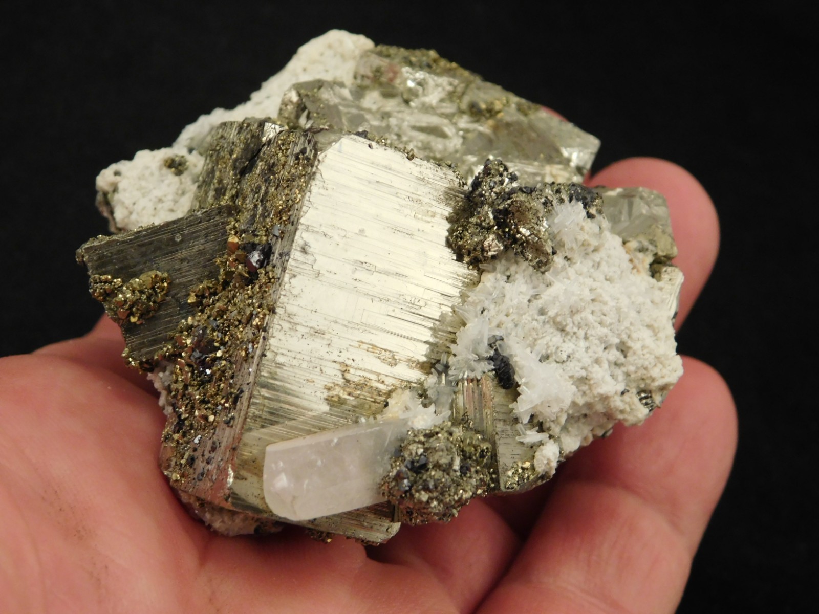 FLUORESCENT Calcite Crystal with PYRITE Crystal CUBES! From Peru 295gr
