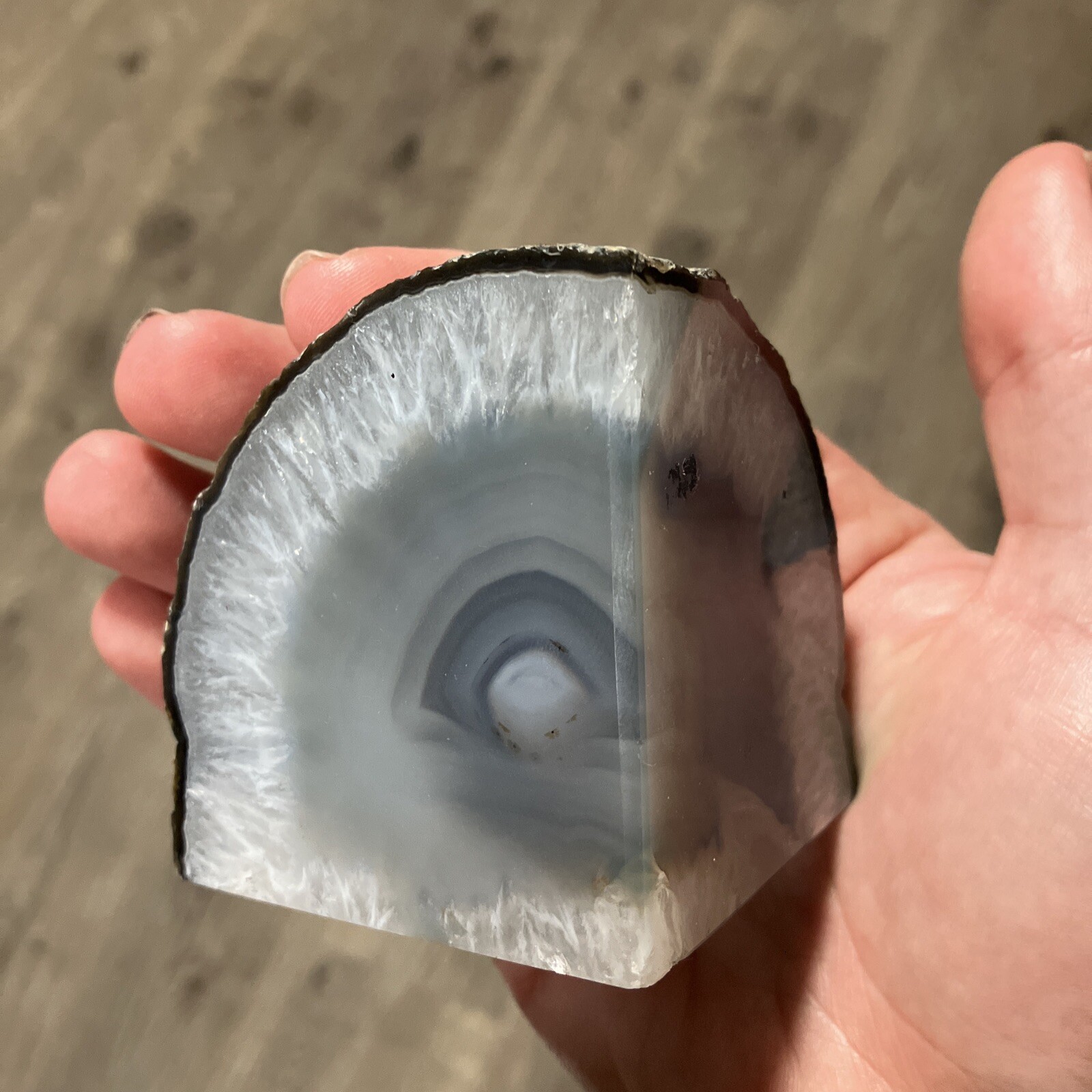 Gorgeous 1lb (15oz) Blue/Grey Cut 1/8 Polished Agate Bookend Paperweight Geode