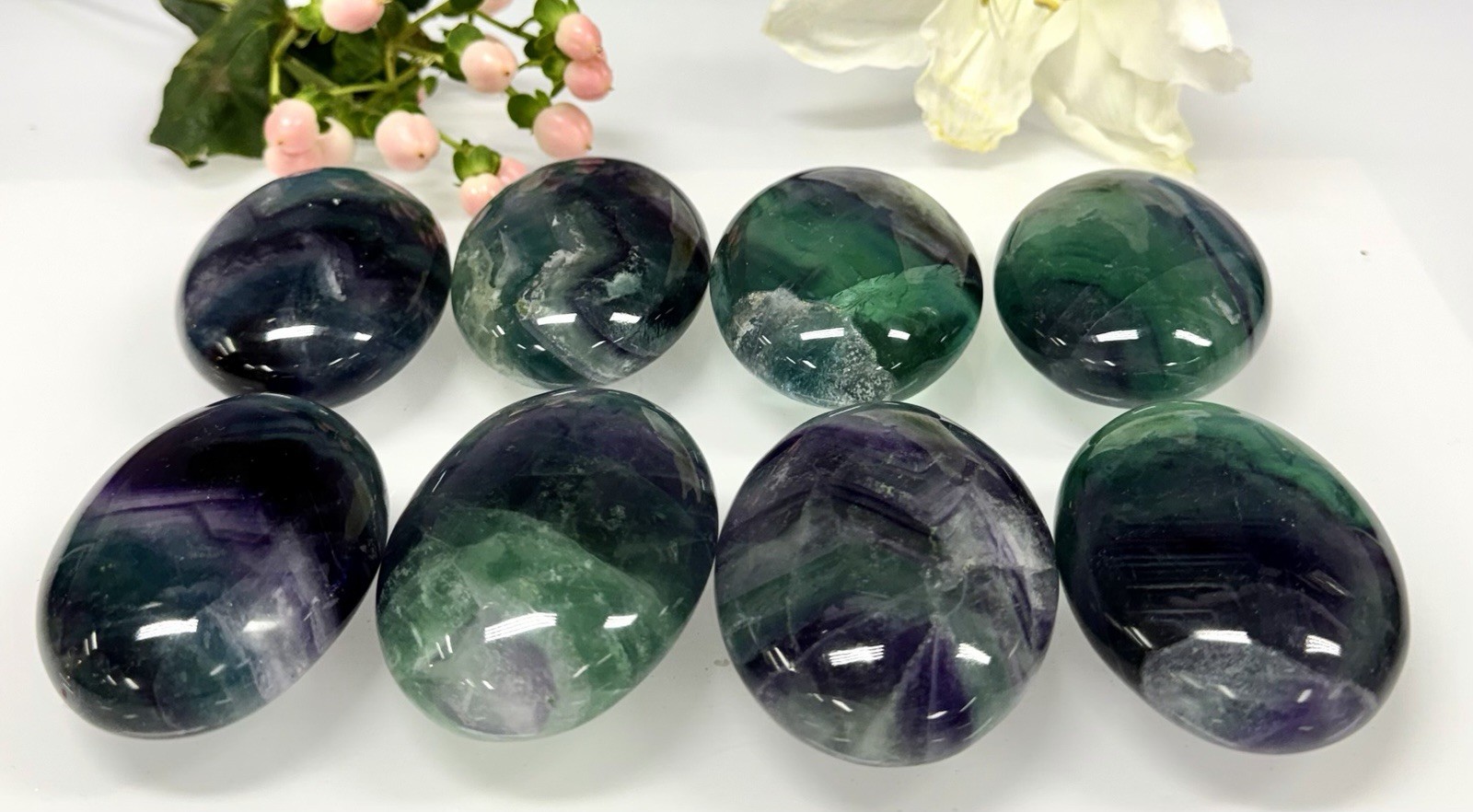 Wholesale Lot 8 Pcs Natural Rainbow Fluorite Palm Stone Crystal Healing