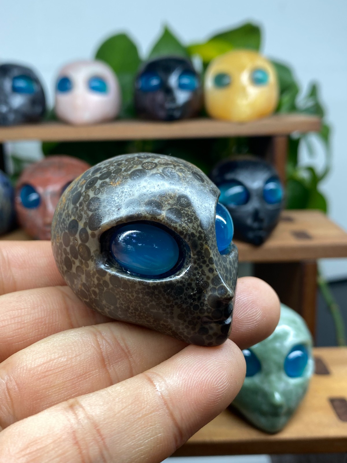 1pc Natural Mixed Quartz Crystal hand Carved Aliens skull reiki healing gift