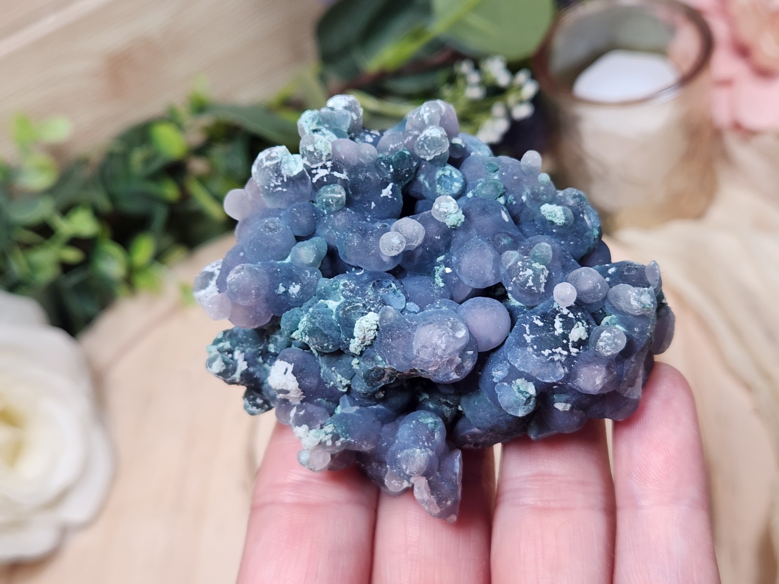 126g Blue Purple Grape Agate Crystal Cluster Botryoidal Chalcedony Indonesia Y7