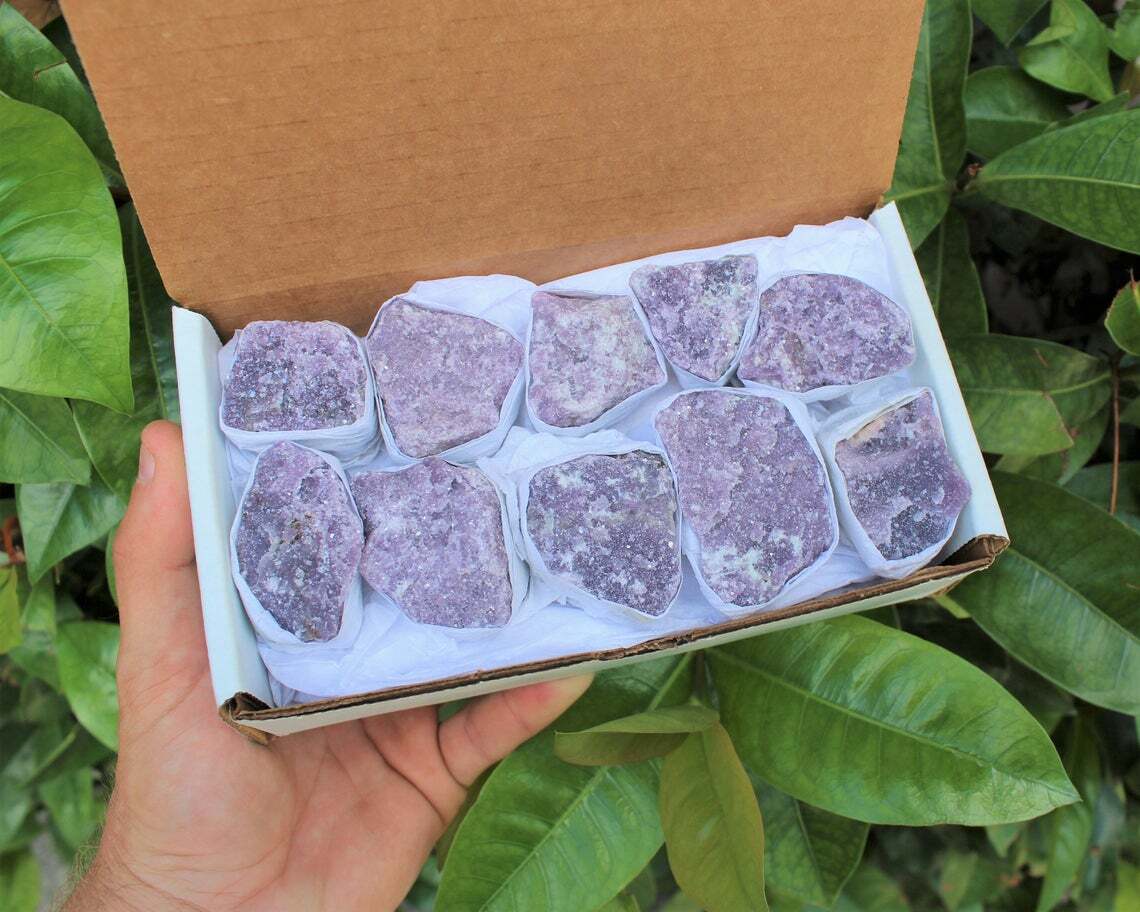 Lepidolite Premium Rough Specimen Box: 10 or 15 Piece “AAA” Grade Lepidolite