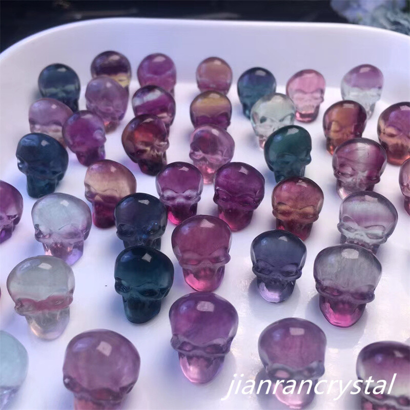 Natural Fluorite Skull Hand Carved Mini Quartz Crystal Reiki Healing Gift 5pcs