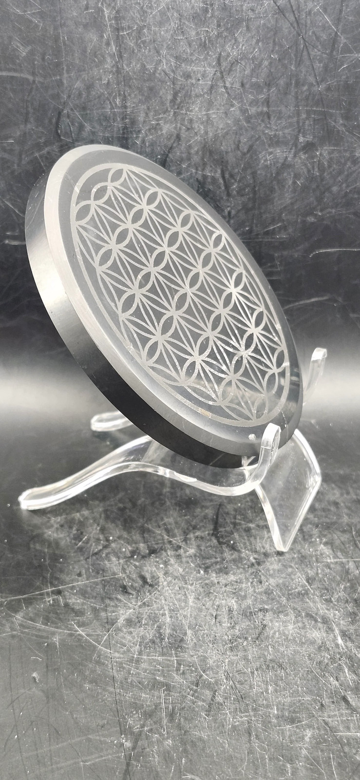 Shungite Flower of life charging plate! 3.75 inches, 6 ounces!