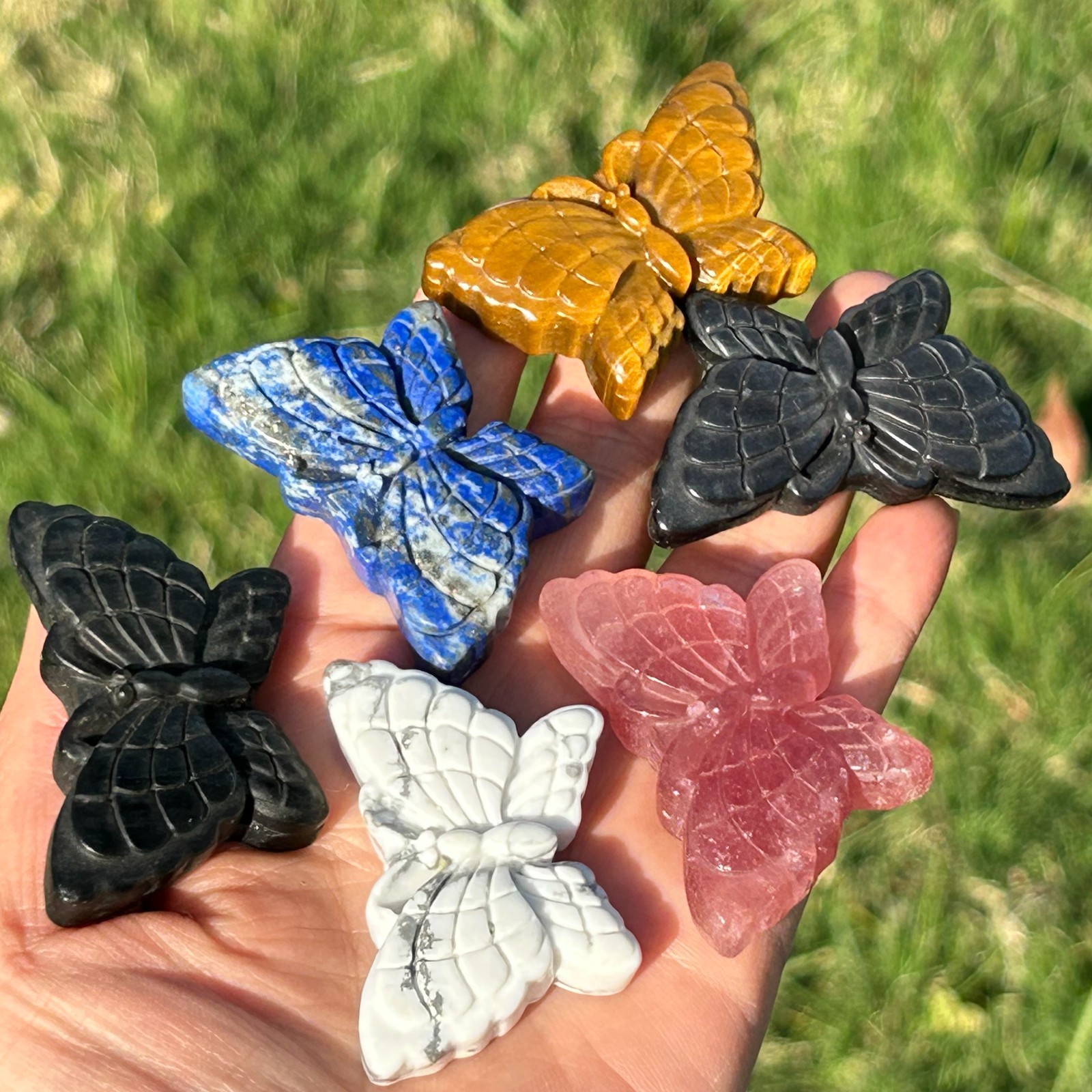 10pcs Mix Natural Quartz Crystal Butterfly Skull Carved Crystal Skull Reiki 1.8″