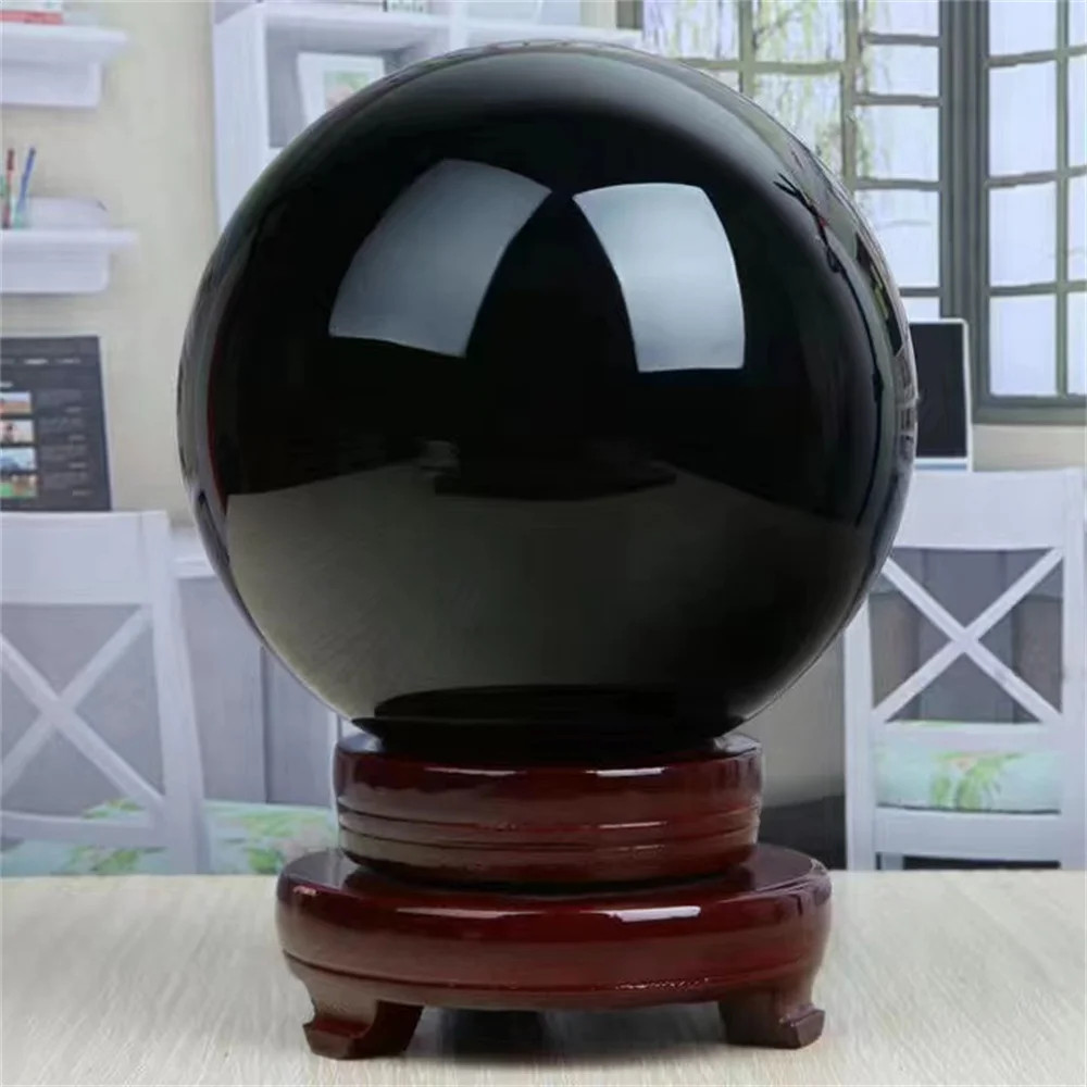 Natural Black Obsidian Sphere Healing Crystal Reiki Stone Feng Shui Home Decor