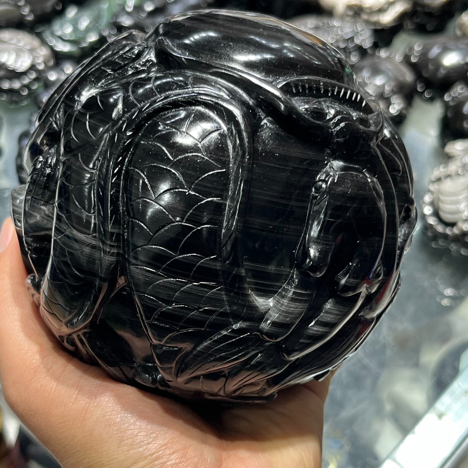 2220g Natural Silver Obsidian Crystal Sphere Healing(Dragon and Phoenix Pattern)