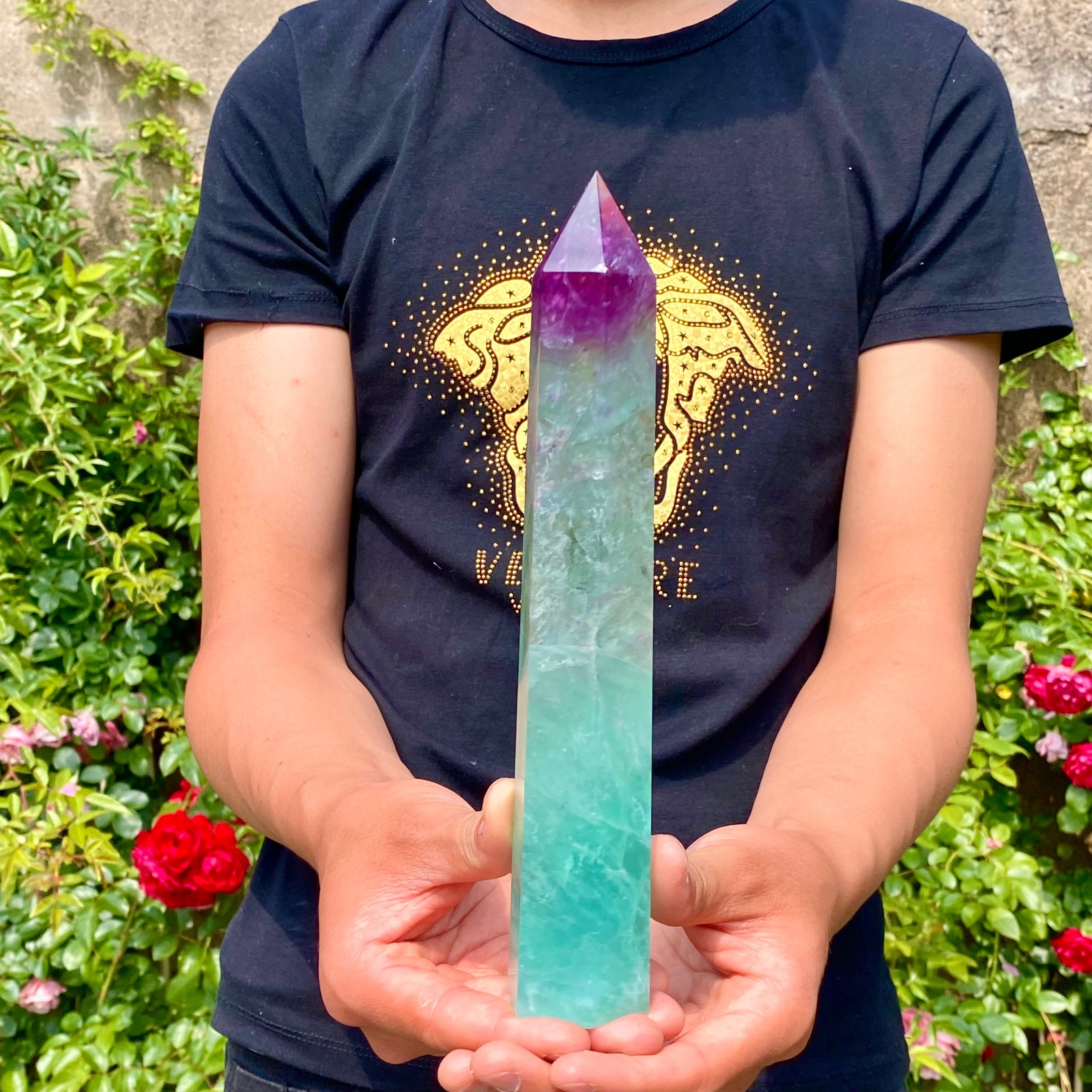 1.6LB Natural rainbow fluorite obelisk quartz crystal wand point Gem Healing