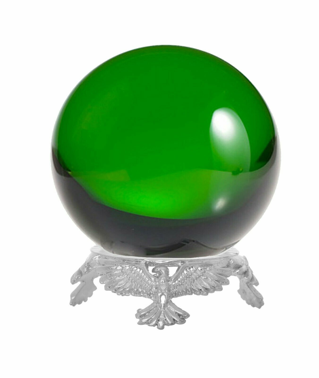Crystal Ball Sphere for Feng Shui, Meditation, Decor, with Silver Eagle Stand