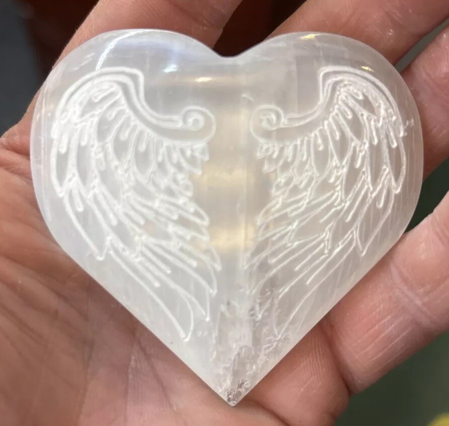 2 1/2 Inch Selenite Heart Angel Wings