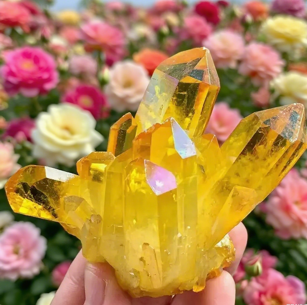 Titanium Aura Citrine Yellow Crystal Cluster Healing Mineral Specimen Collection