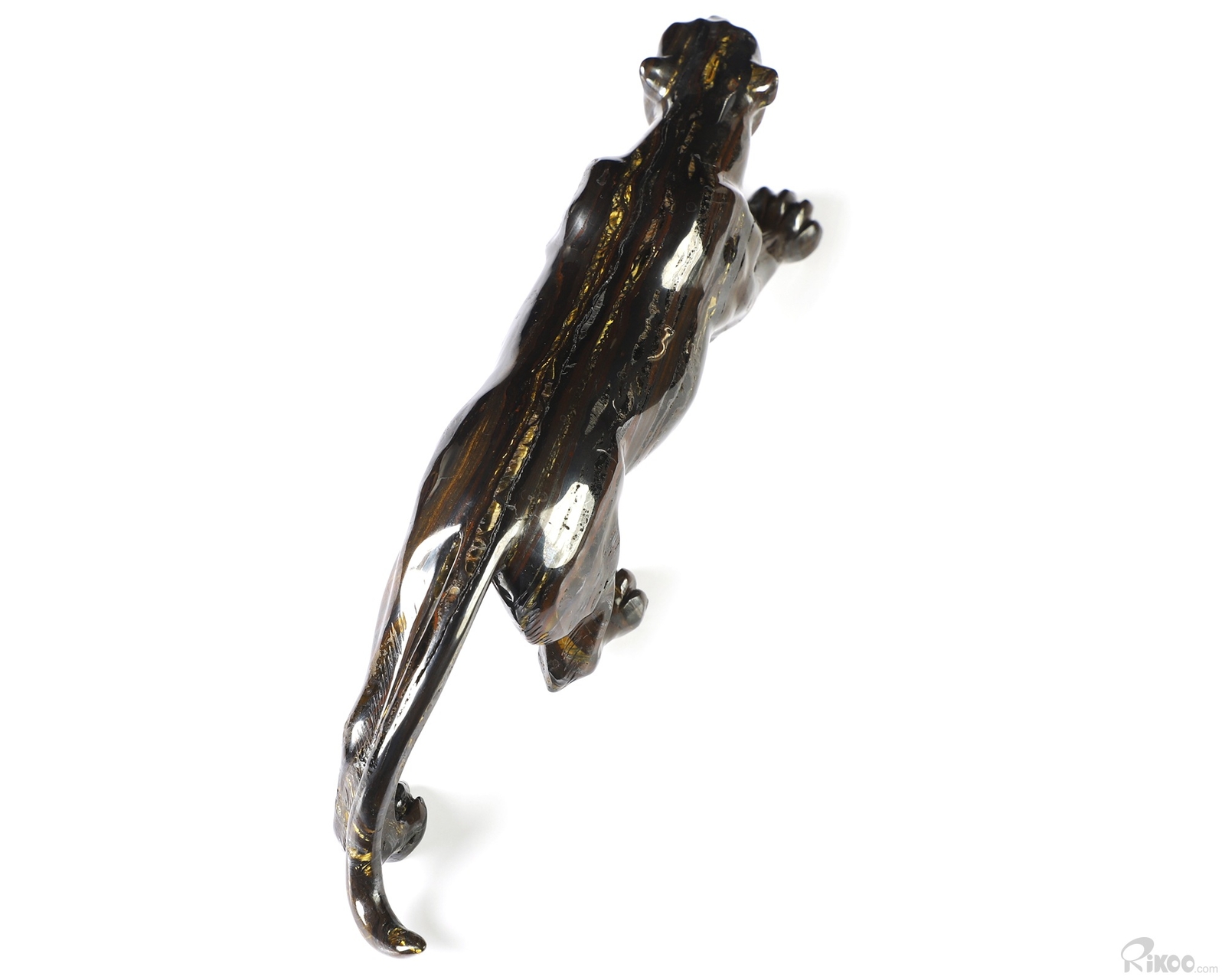 10.5″ Colorful Tiger Iron Eye Hand Carved Crystal Leopard Sculpture, Healing