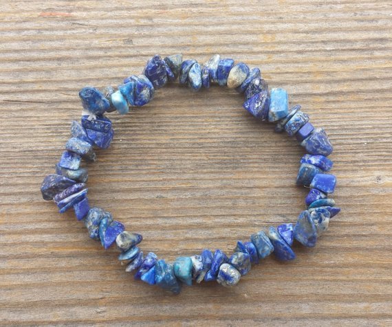 NATURAL LAPIS LAZULI STONE GEMSTONE STRETCHY CHIP BRACELET