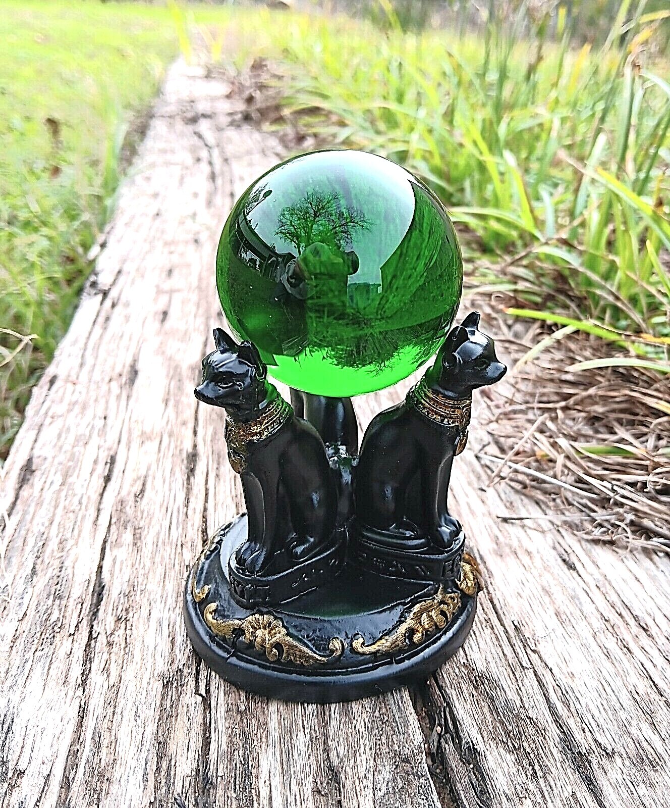K9 50mm Crystal Ball & Egyptian Bastet Cat Resin Stand – 8 Colors