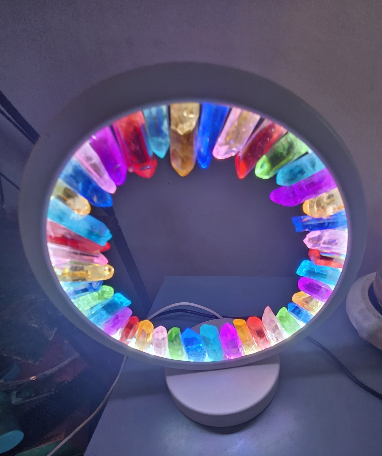 Clear Quartz Lamp Rainbow after the storm, multicolor USB by Conscious Items