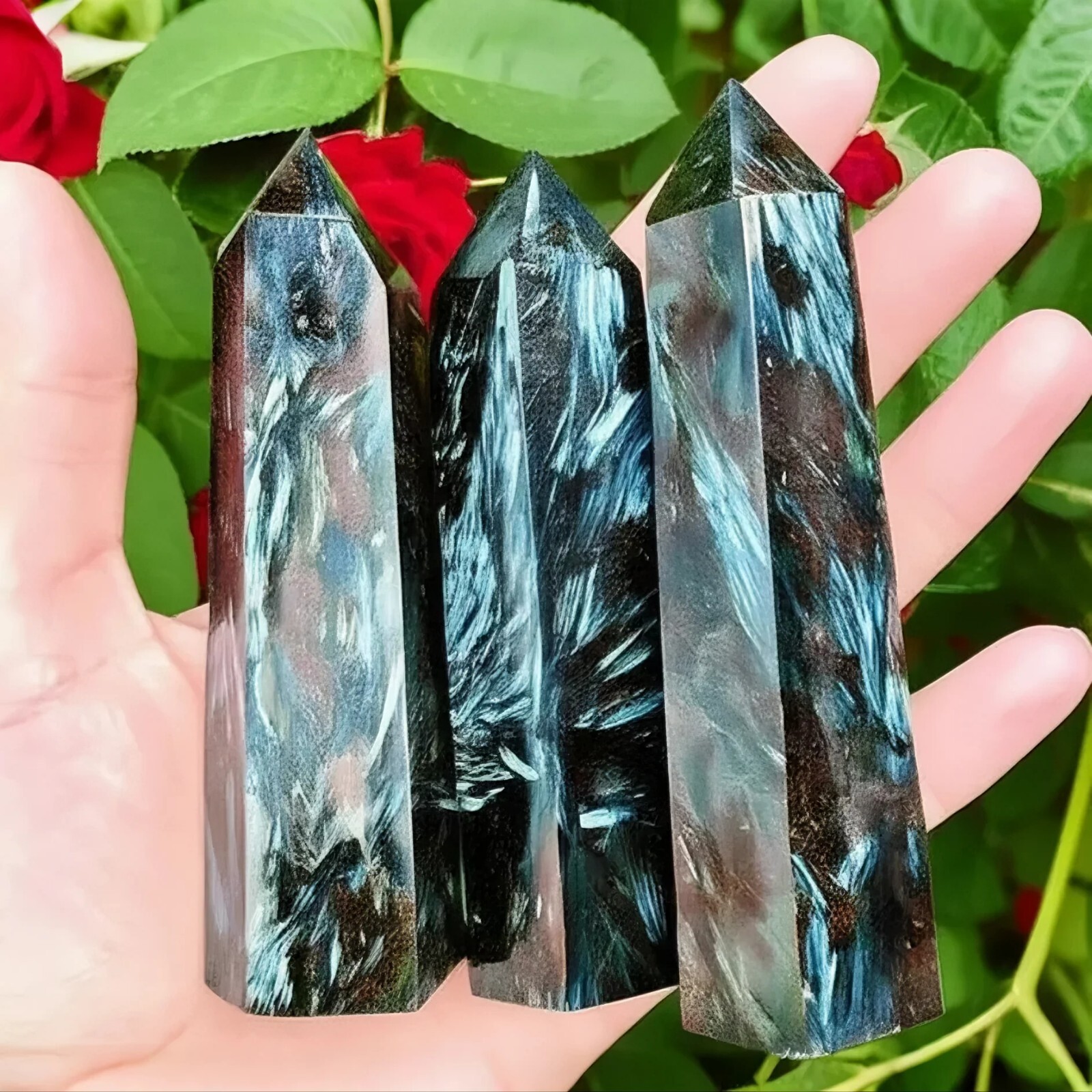 Natural Arfvedsonite Healing Crystal Tower Point Reiki Obelisk Meditation Decor