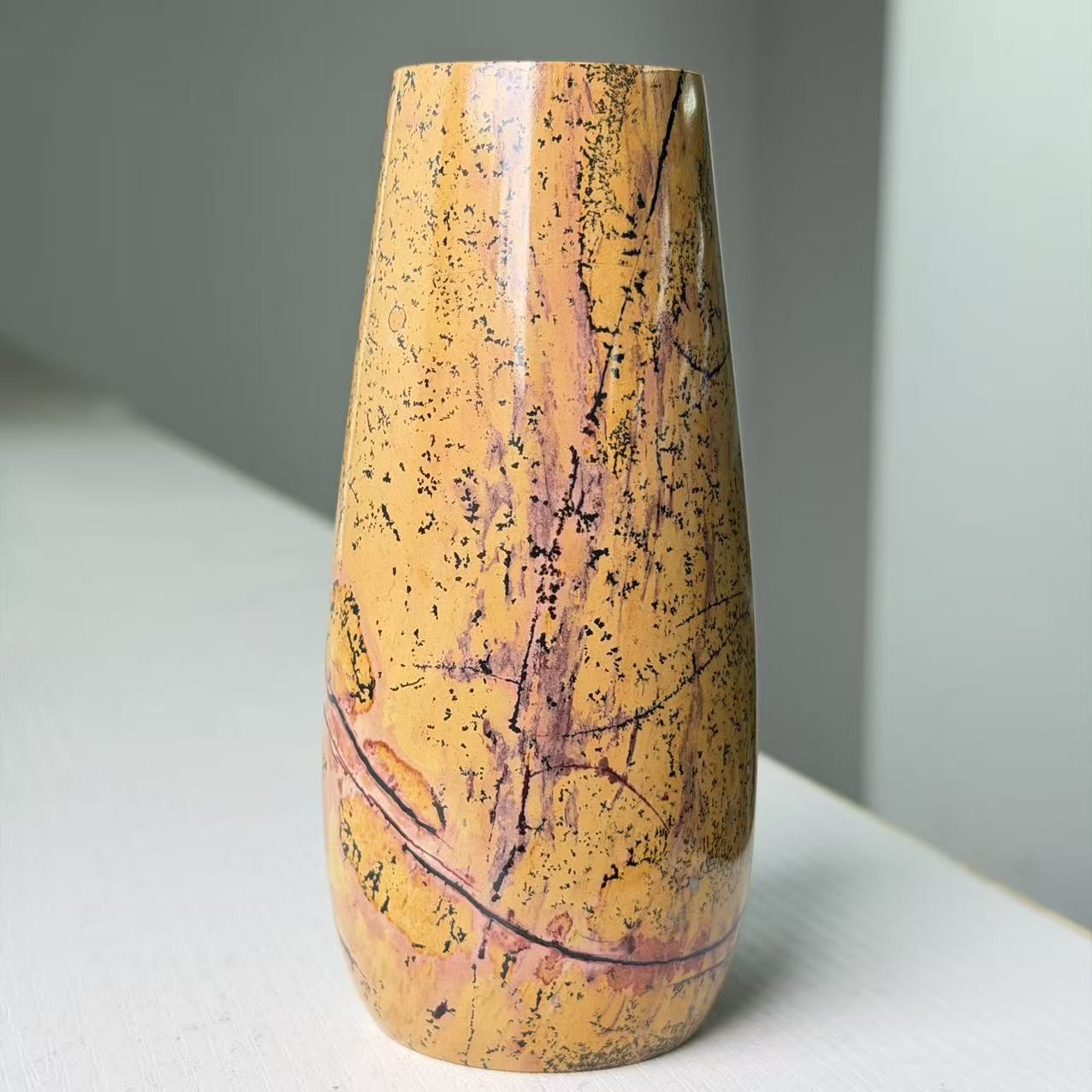 1.3LB 5.1″ Natural Picture Jasper Vase Crystal Carving Healing Home Decor