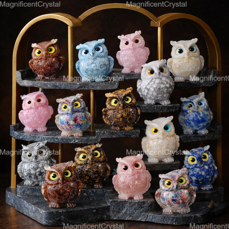 Natural Amethyst Crystal Owl Carving Birds Figurine Decor Healing Stone Animals