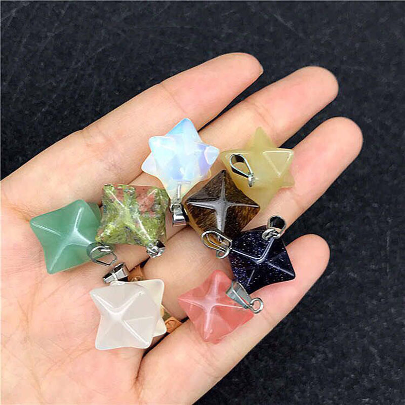 Natural Crystal Quartz Merkaba Star Sacred Geometry Star Chakra Healing Pendant