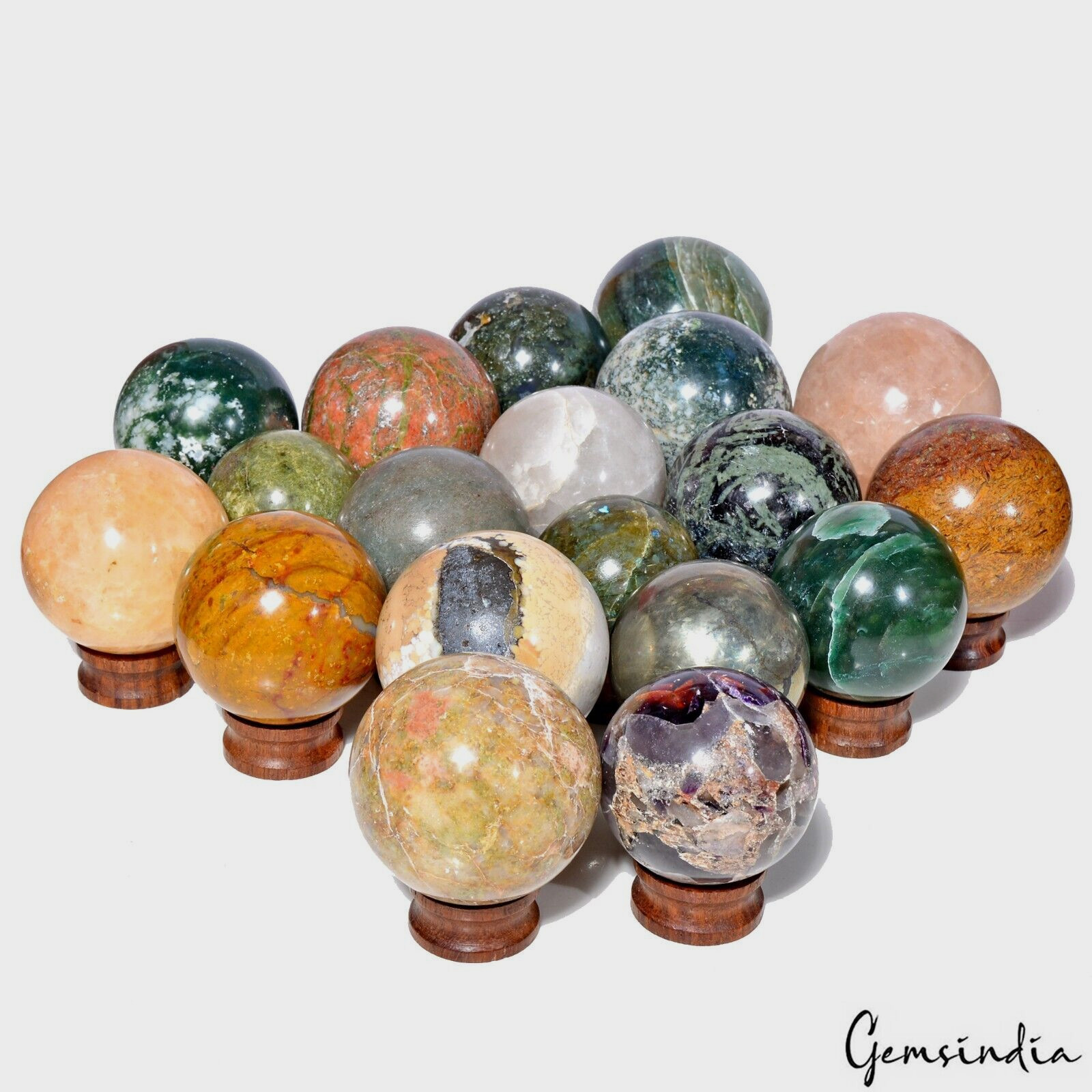 2.9 Kg/19 Pcs Natural Multi Color Huge Gems Sphere Crystal Mineral Healing
