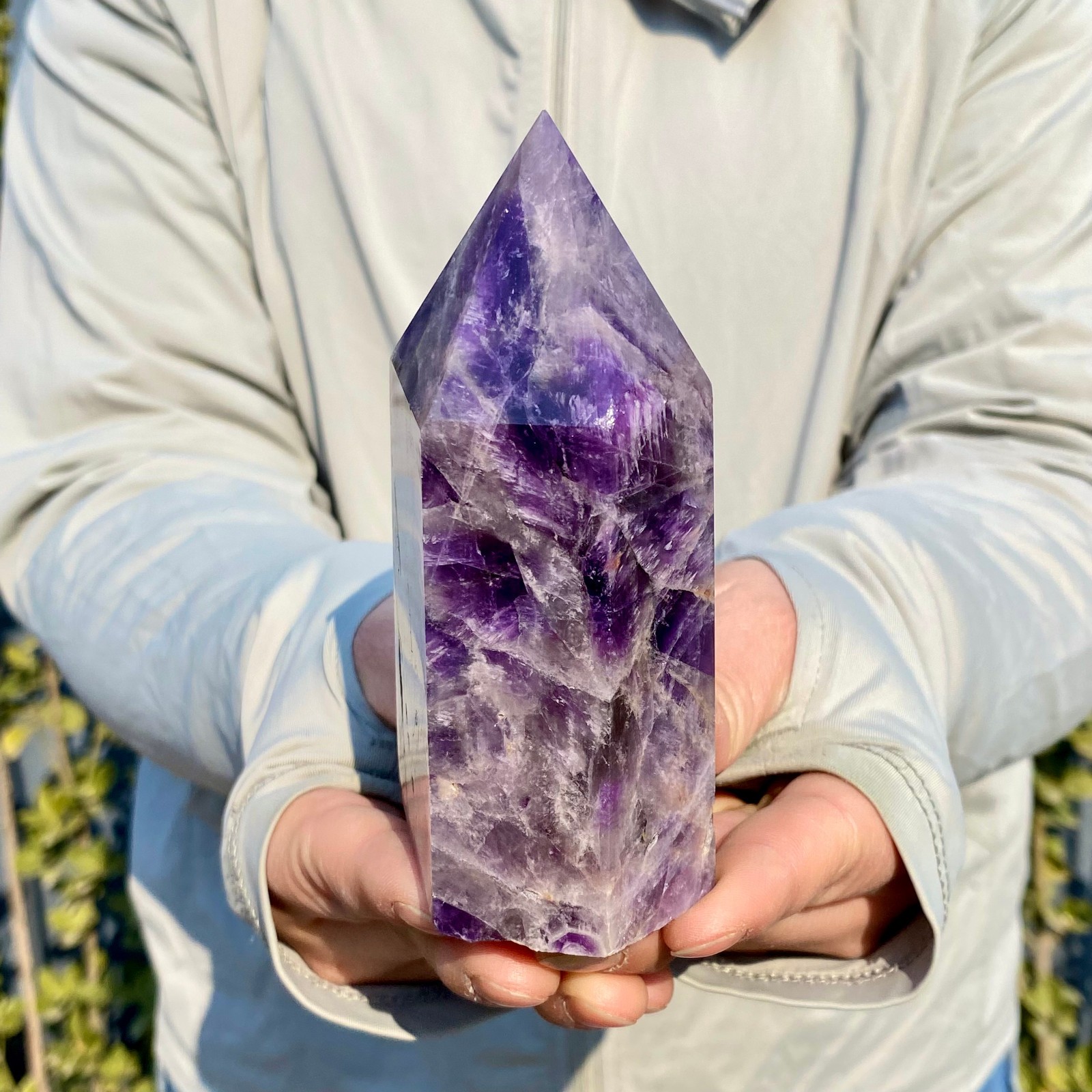 438G Natural Dream Amethyst Crystal Column Magic Wand Obelisk Point Healing