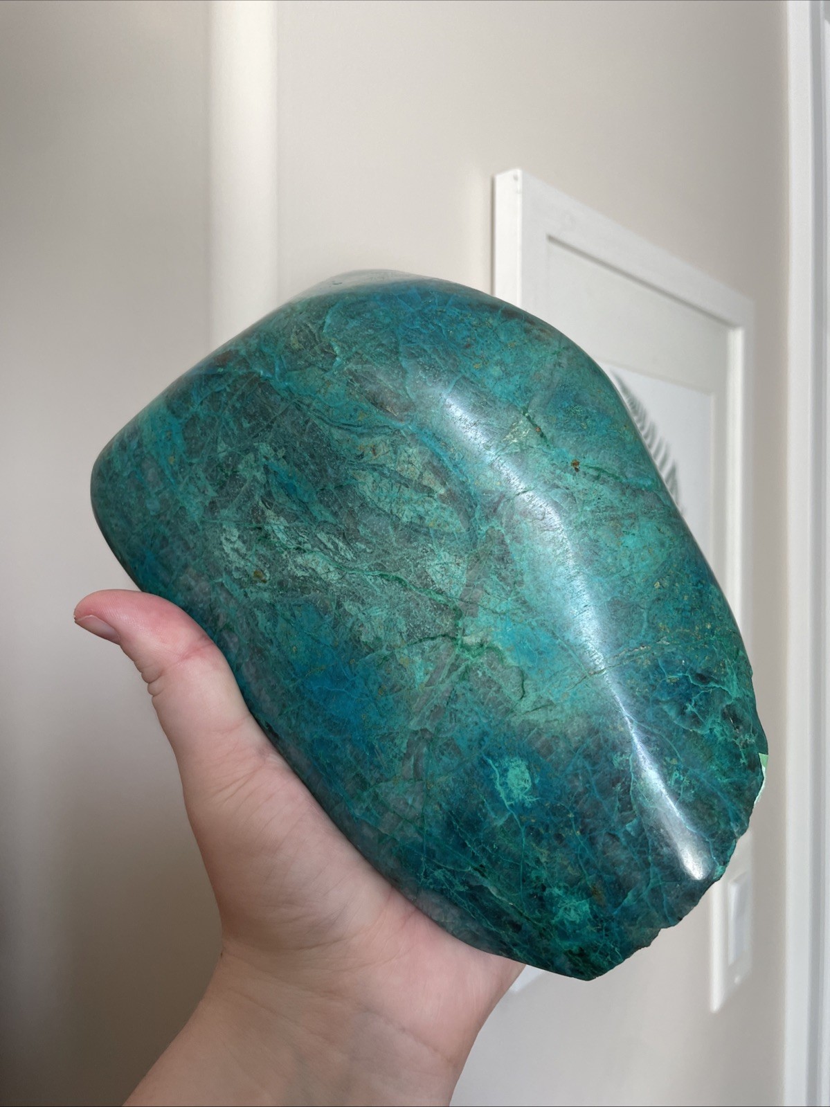 XL vibrant chrysocolla in quartz / Carved And Polished Crystal / Cabochon 3588g