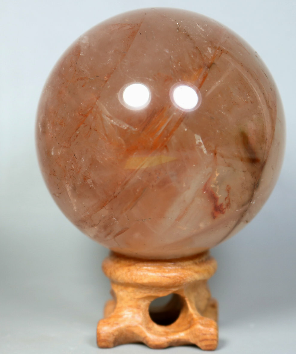 Natural RED FIRE QUARTZ Hematoid Crystal PHANTOM MULTI INCLUSIONS Sphere / Stand