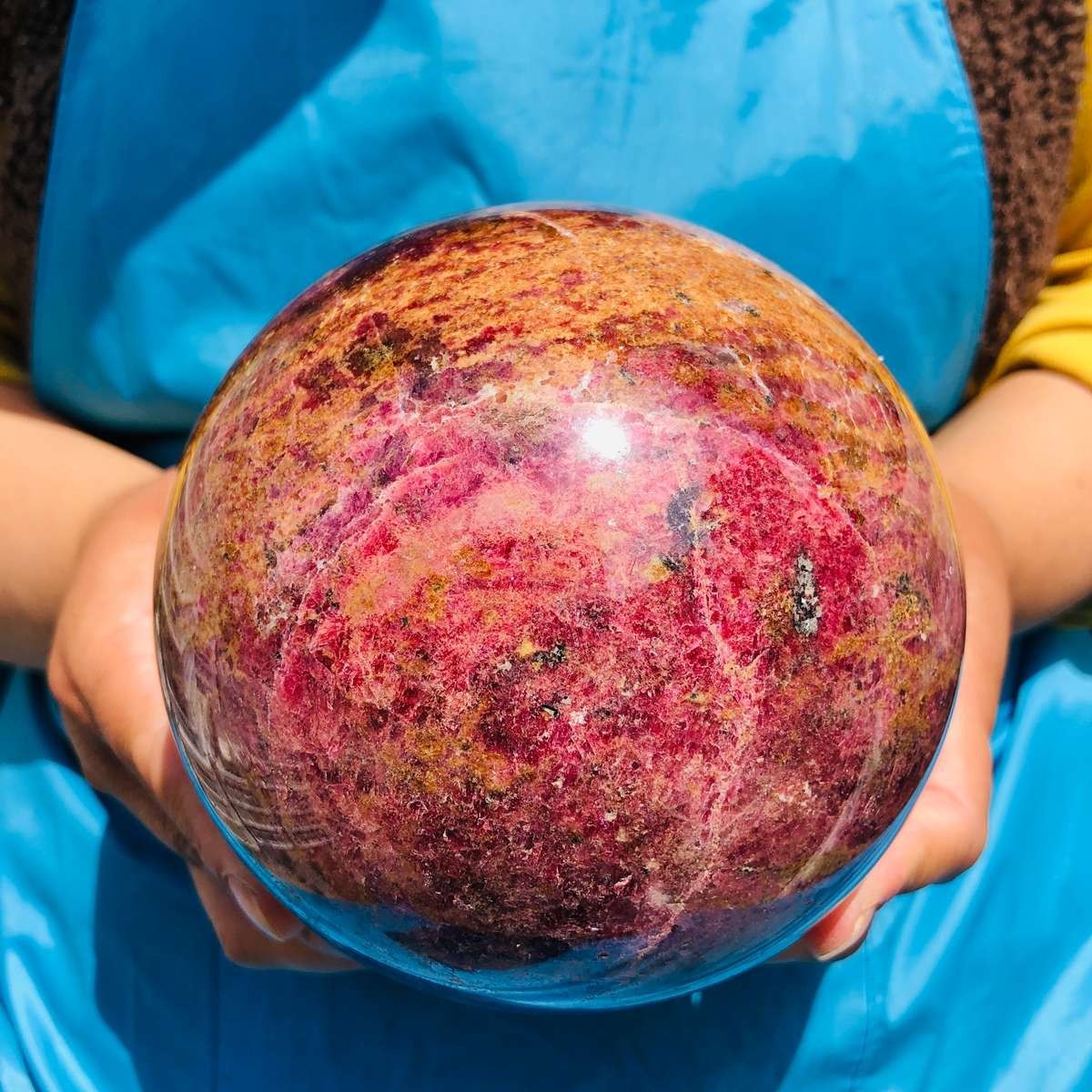 7.67LB Natural Rhodonite Crystal Sphere Pink Black Healing Gem Stone 4791