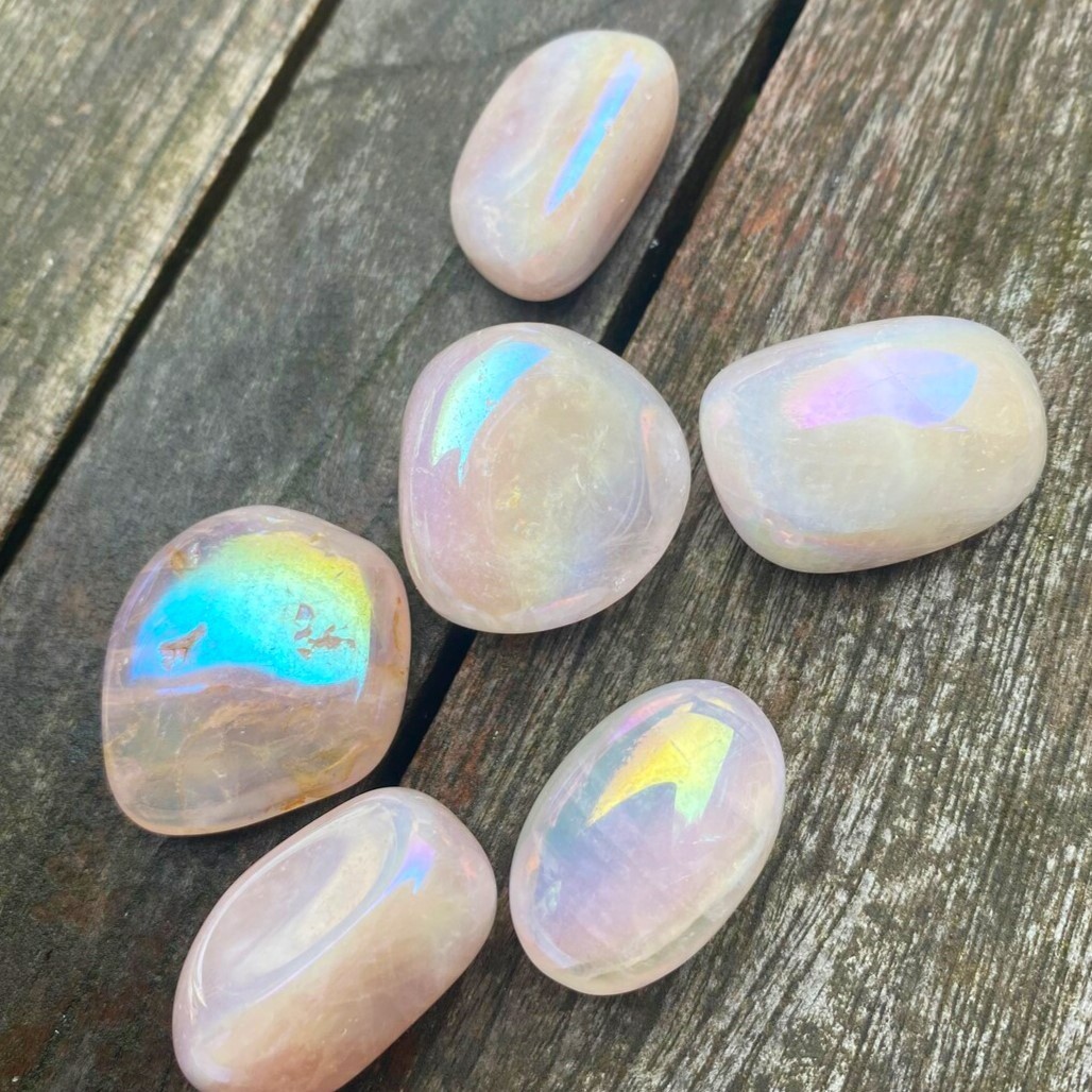 1 Piece Angel Aura Rose Quartz Tumbled Pocket Stone Gemstone, Buy 2 get 5 free