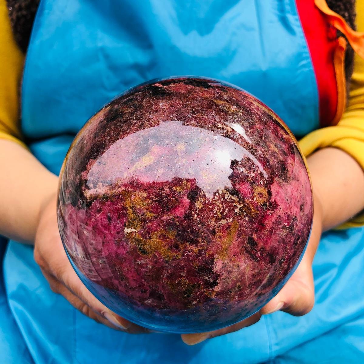 6.6LB Natural Rhodonite Crystal Sphere Pink Black Healing Gem Stone 4802