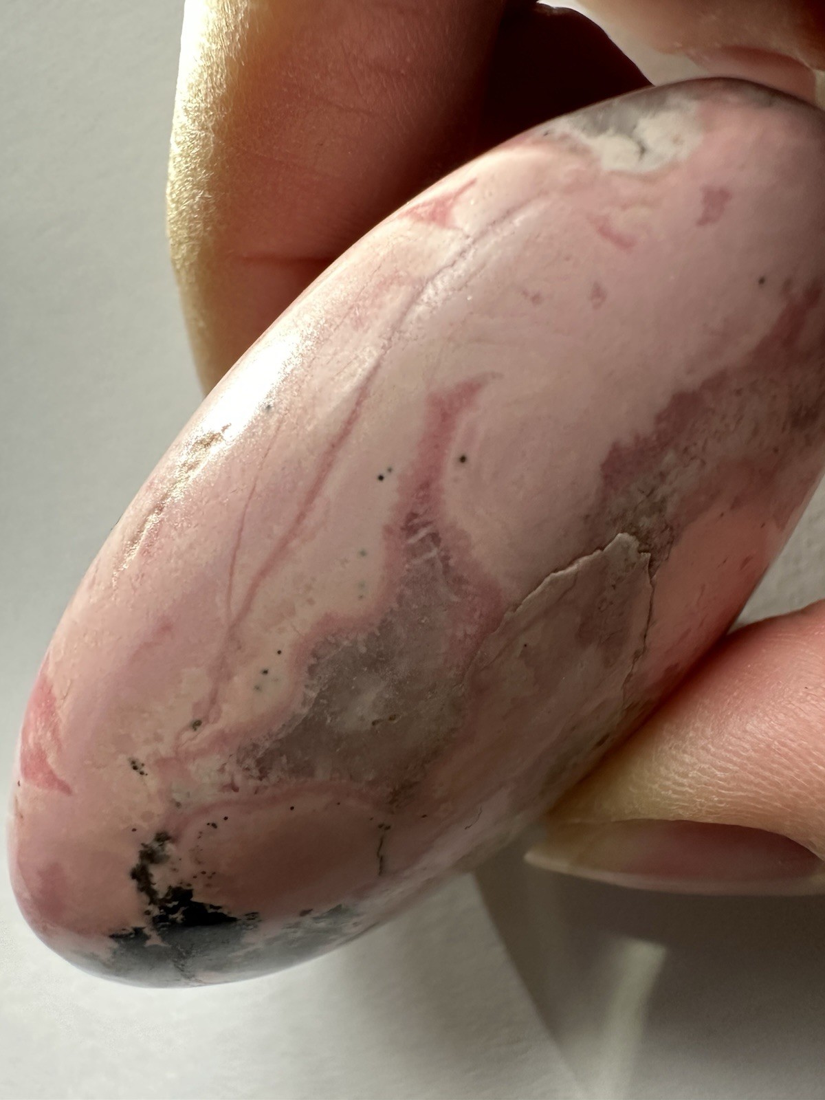 Polished Pink Rhodonite Palm Stone, Oval Egg Shape Mineral Specimen, 3 in