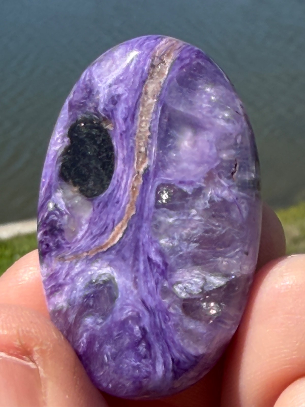 AA Charoite Polished Gemstone Small Palmstone 1 5/8″ 16 Grams Colored By Nature.