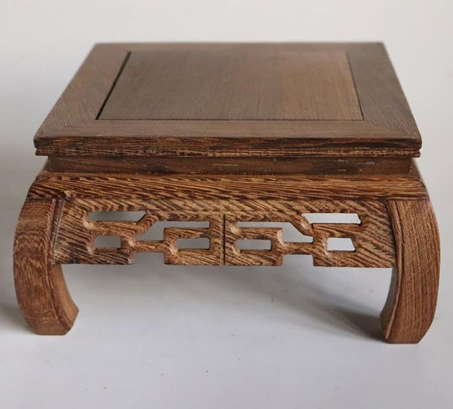 Square Grey Jichimu Wood Stand Oriental Style, 7.5X7.5X4.1 Inches LWH Plant Flow