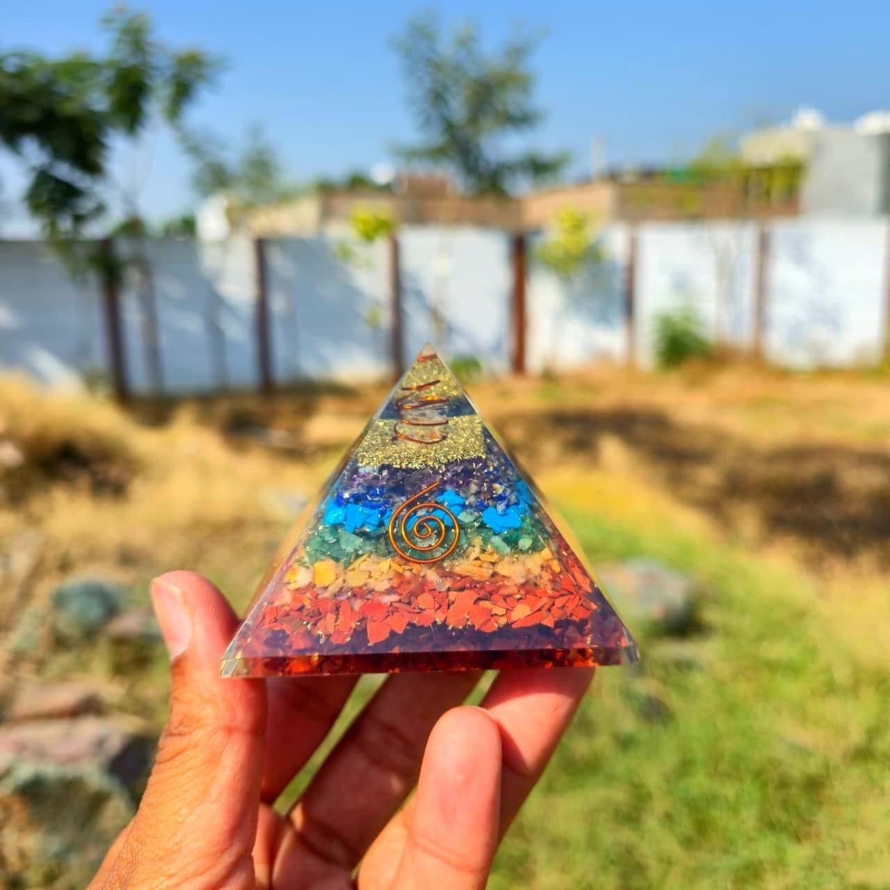 7 Chakra Orgonite Pyramid EMF Protection Crystal Energy Generator For Meditation
