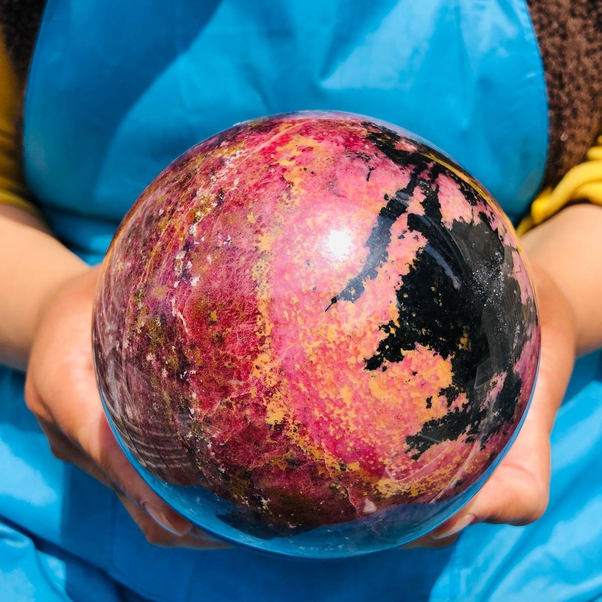6.77LB Natural Rhodonite Crystal Sphere Pink Black Healing Gem Stone 4792
