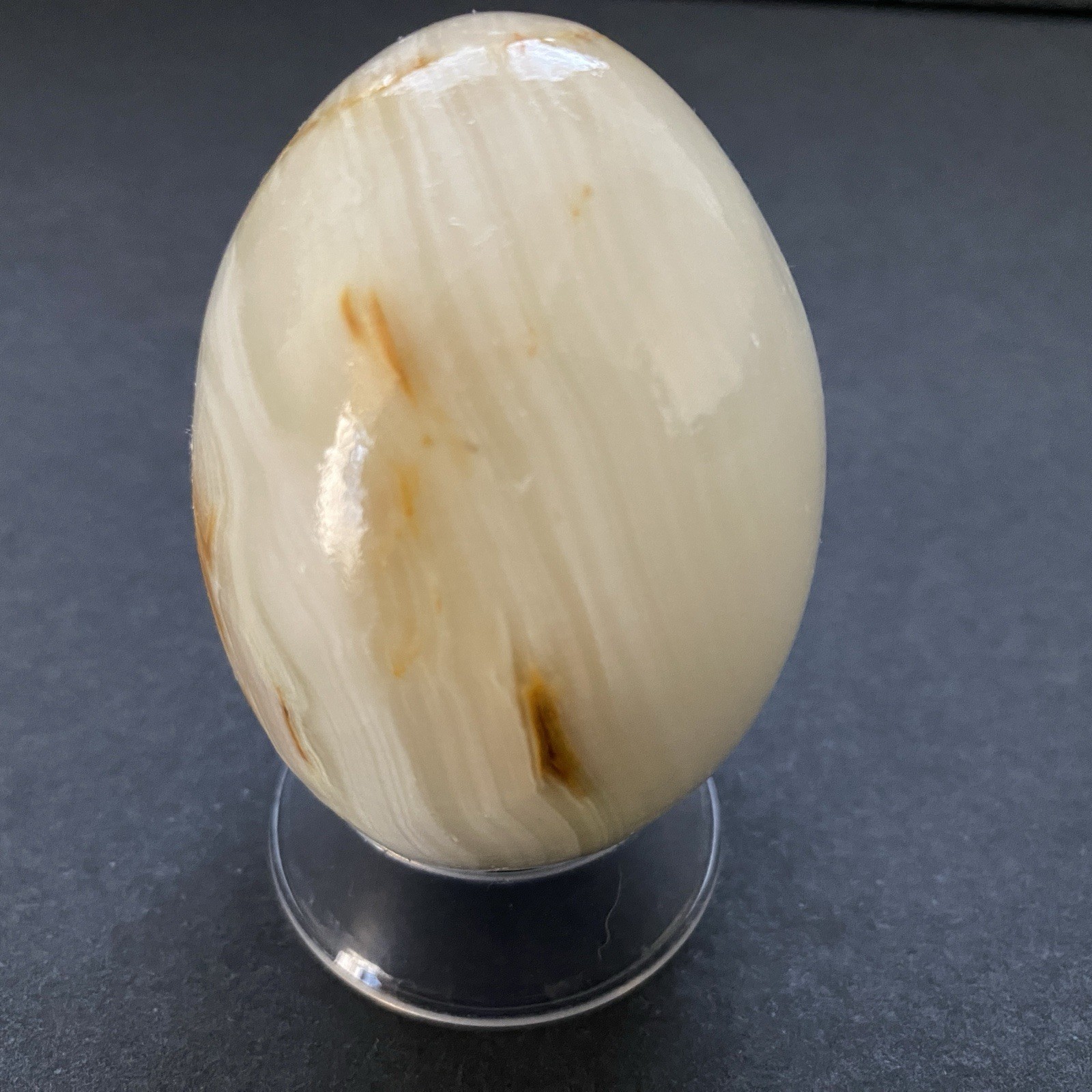 Natural Onyx Stone Egg With Stand Hand Polished Banded Agate Calcite Crystal
