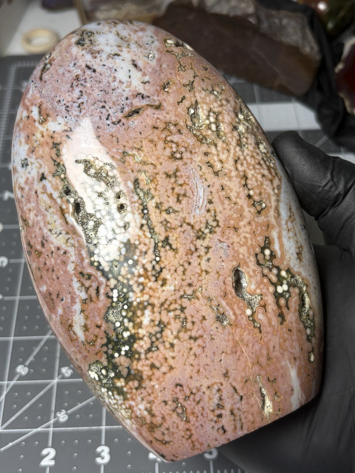 Stunning Ocean Jasper Free Form Colorful Pink Orbs Druzy 2.9lbs