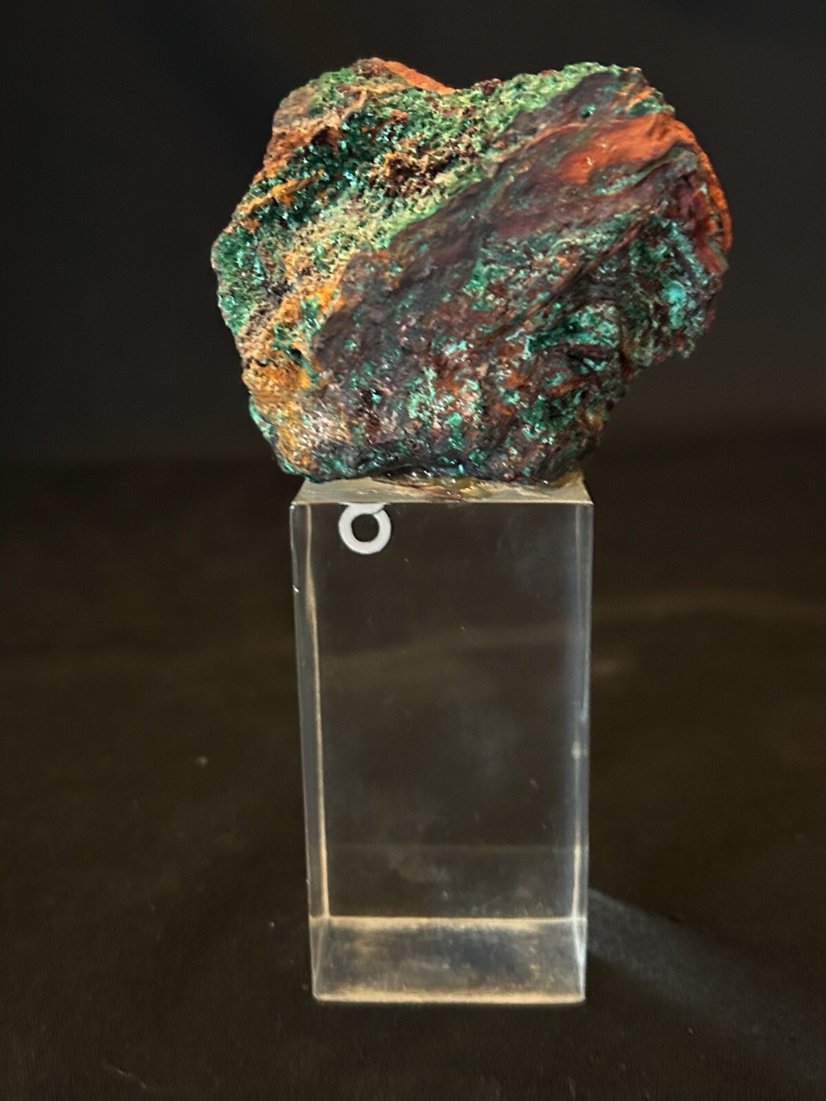 Vintage Dioptase Crystal Mineral Mounted on Lucite Specimen Paperweight Display