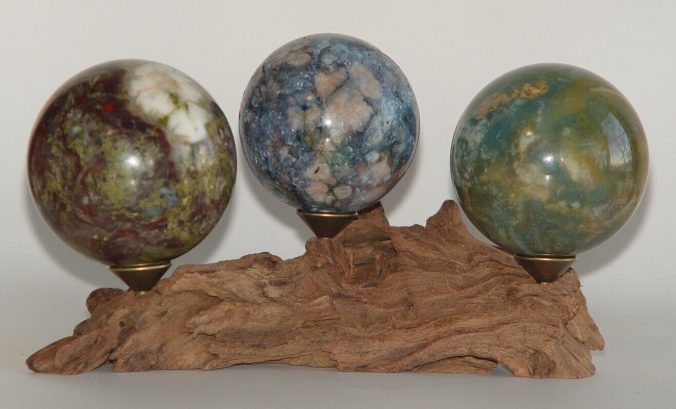 Natural Driftwood Multi (3) Sphere Holder Wood Nature Earth Unique Stand Display