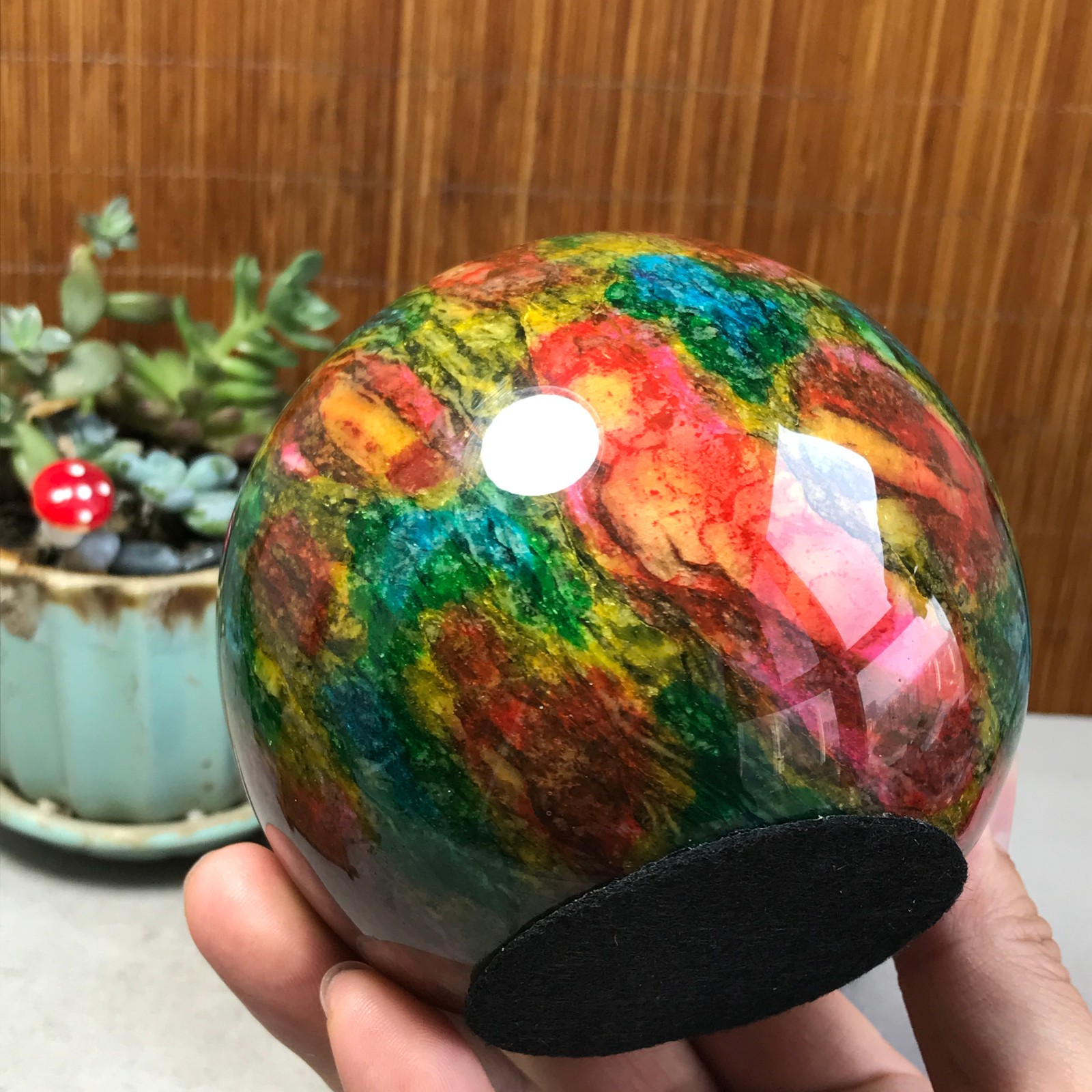 Natural “Seven Colors Jade” sphere Ball -Taiwan China 1.85kg Base Random A5805