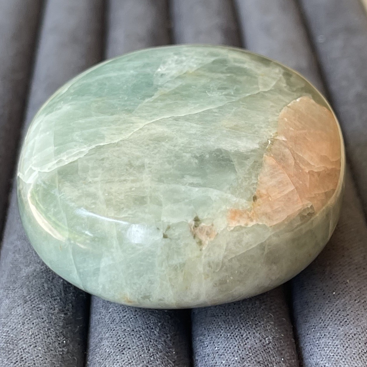 Aquamarine Palmstone – Opaque Blue Green Color With Peach Morganite Inclusion